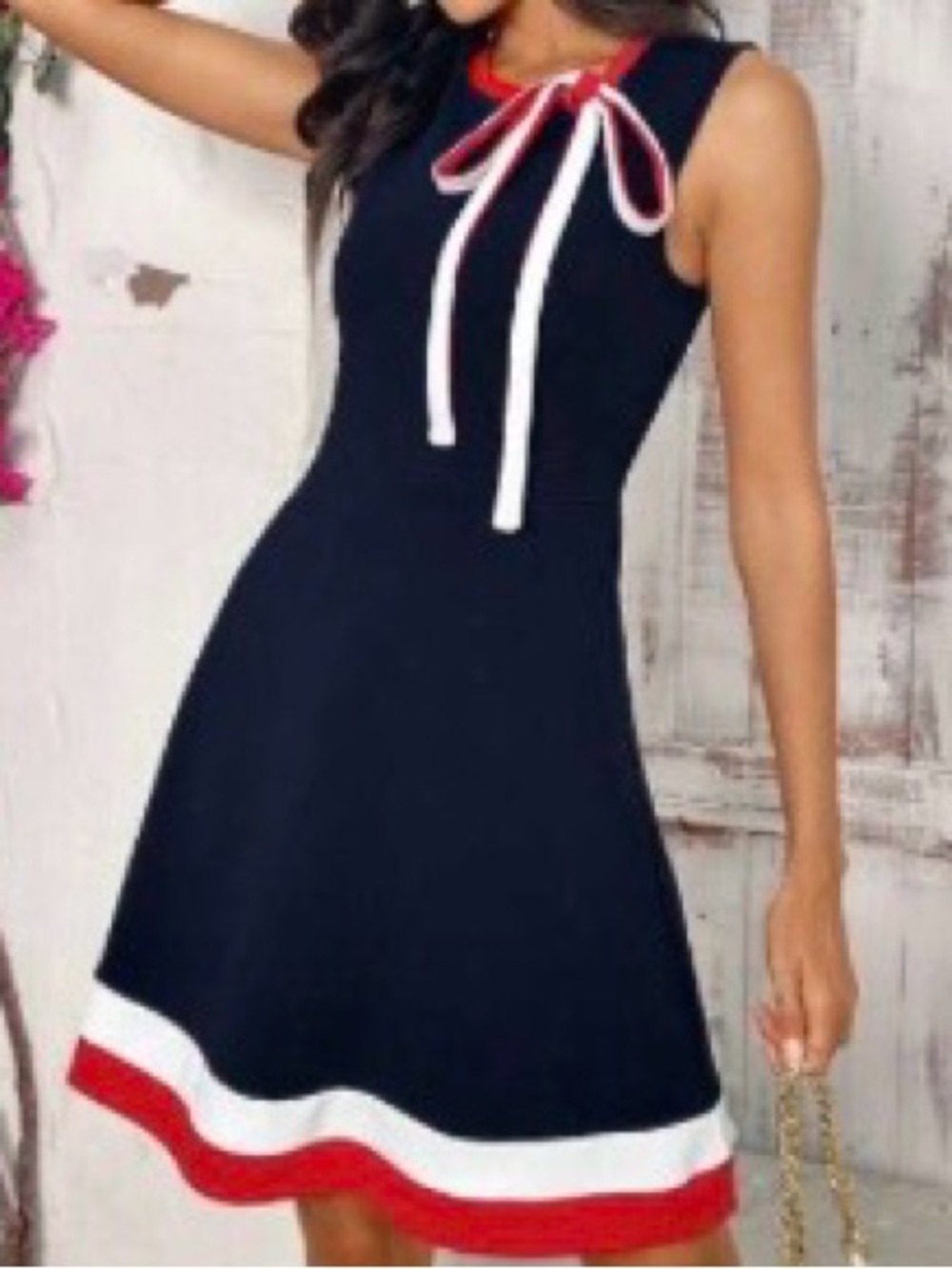 Classic Navy A-Line Dress with Red & White Trim